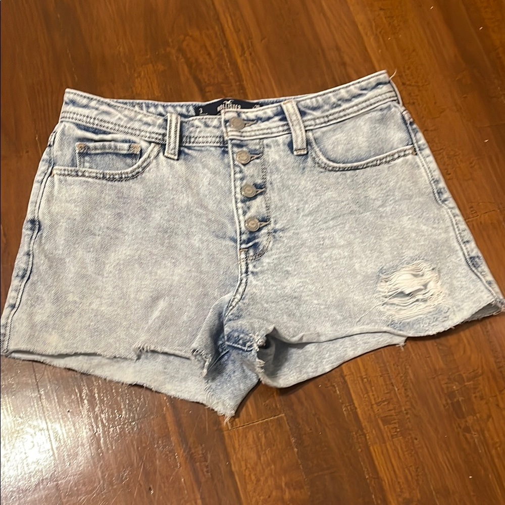 Hollister Blue Jean Button-Fly Shorts Distressed High-Waisted